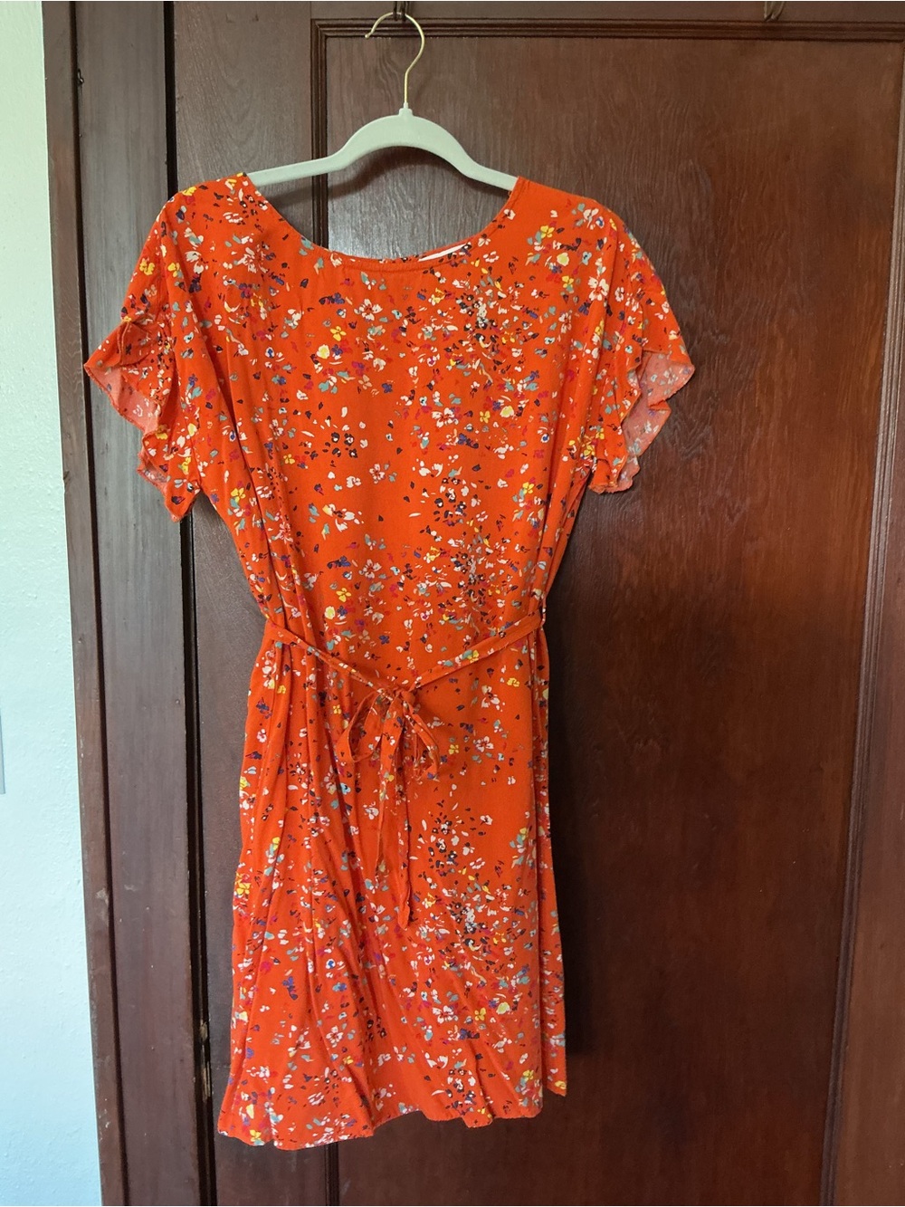 beachlunchlounge Orange Floral Tie-Waist Mini Dress